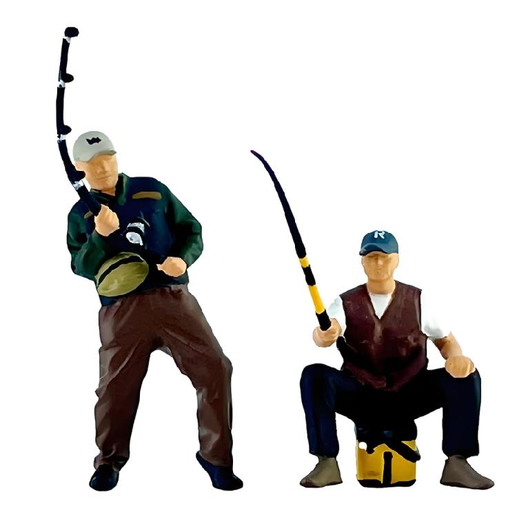 Artistic 1/64 Scale Miniature Fishing Figure Resin Attractive Mini Fishing Scene Resin Ornament for Decorative Use Gift