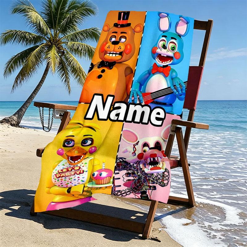 Custom Name Personalized Five Nights at Freddy's Print Beach Towel, for Trip Camping Beach Party Home Decor, Birthday Gift for Family & Friends