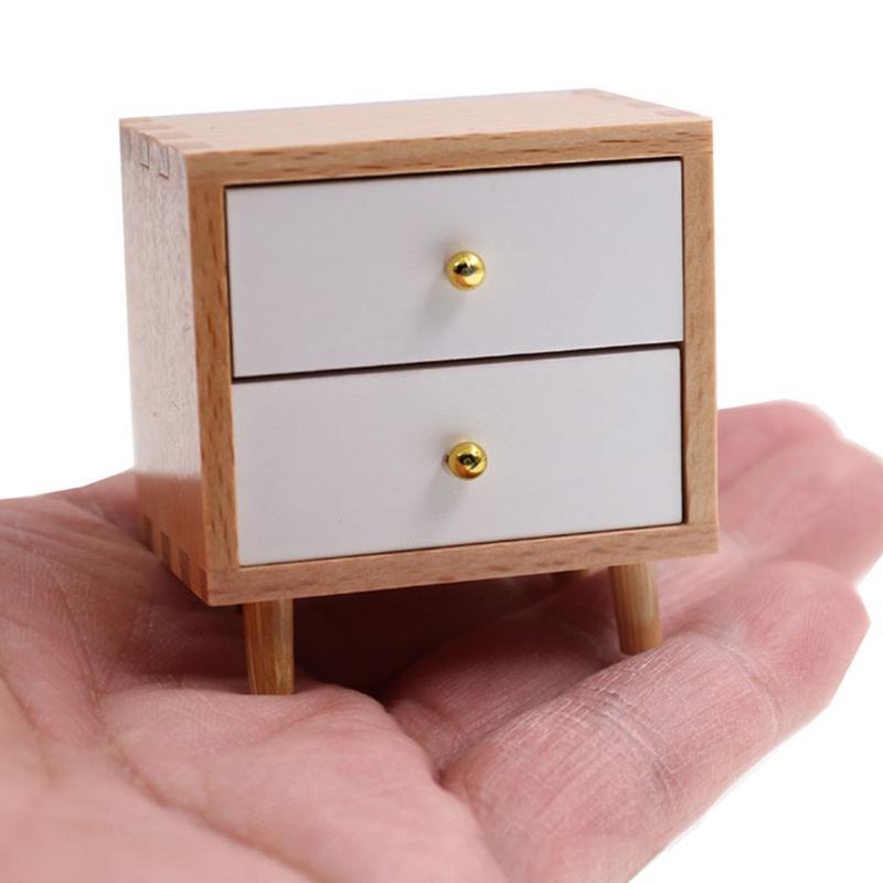 1:12 Scale Doll House Bedside Cabinet Natural Wood Furniture Model Figurine For Realistic Display Scene Arrangemetn