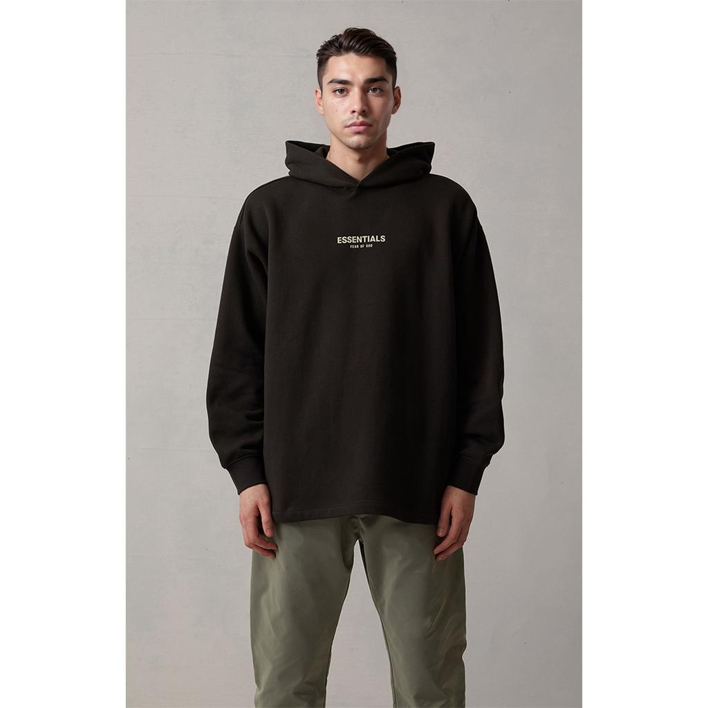 Fear of God Essentials Relaxed Hoodie With Velvet Flock Logo SS22 Men Tops Iron-Black FOG-SS22-148