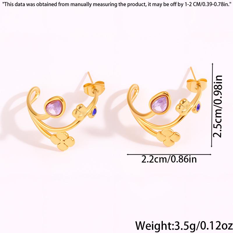

Exquisite Purple Zircon Clover Stud Earrings with 18K Gold Petals for Women