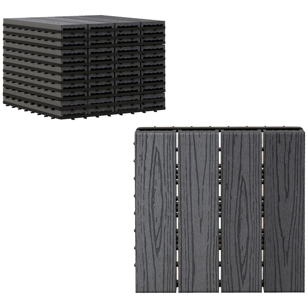 WPC Interlocking Decking Tiles, Pack of 11 Interlocking Patio Paving Slabs, 30 x 30 x 2.2 cm, Grey