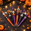Handmade Wooden Writing Pens 6PCS Halloween Beadable Pen Kit, DIY Ballpoint with Pumpkin Witch Unique Ghost Theme Beads, Creative Smooth for