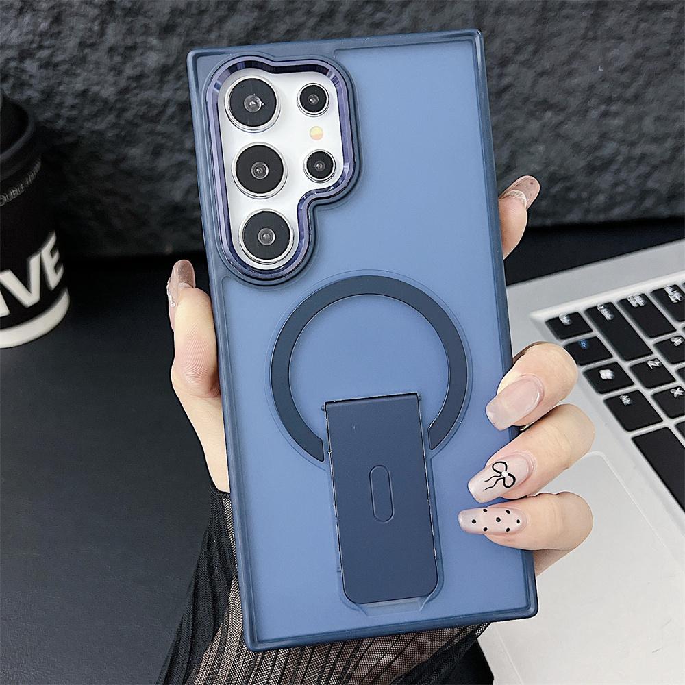 

Matte Translucent Folding Stand Phone Case For S25 For Samsung S25 S24 S23Plus Ultra For Magsafe Wireless Charging Back Cover For Galaxy S25 Ultra
