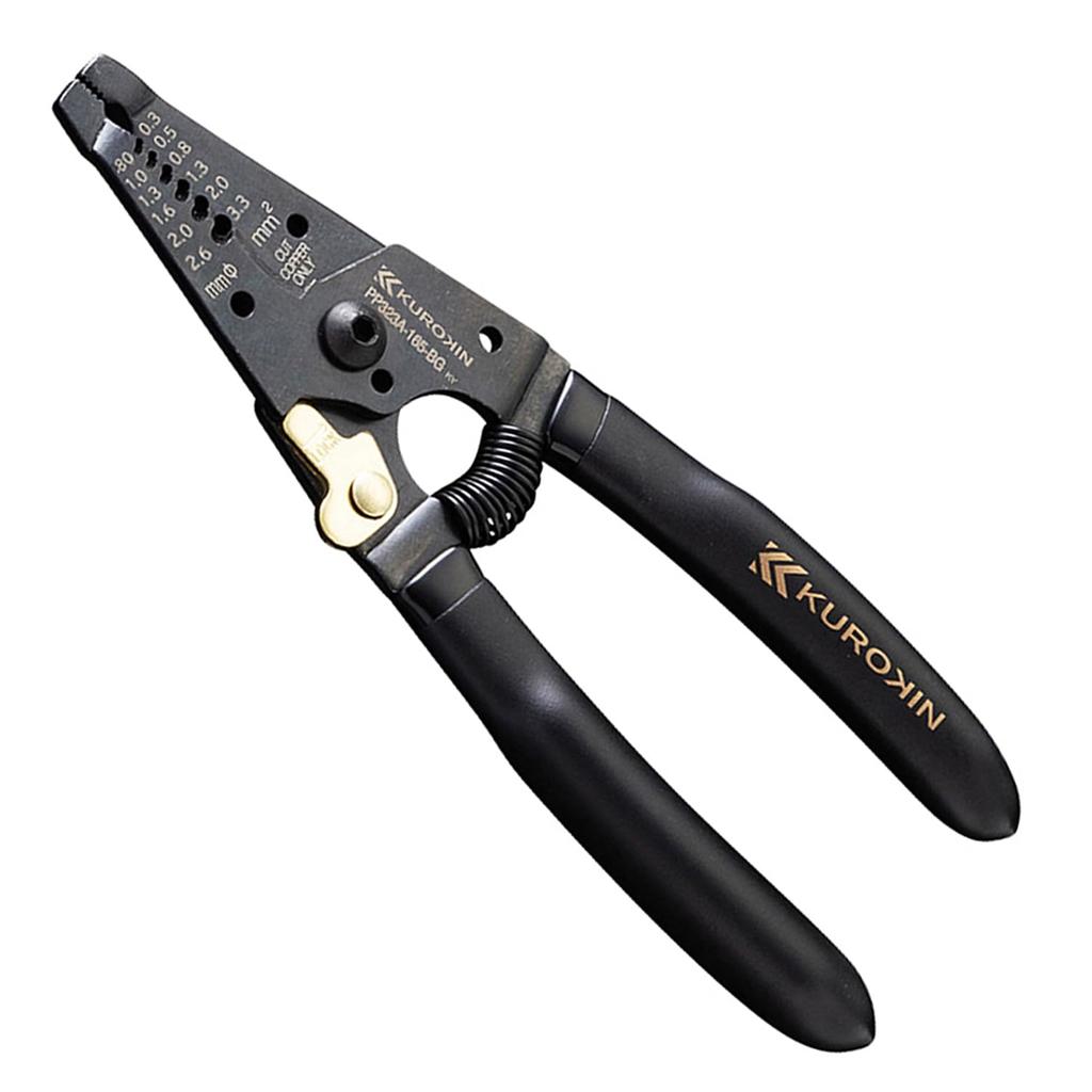 Fujiya Wire Stripper Type A, 165mm, Black Gold with Spring, PP323A-165-BG