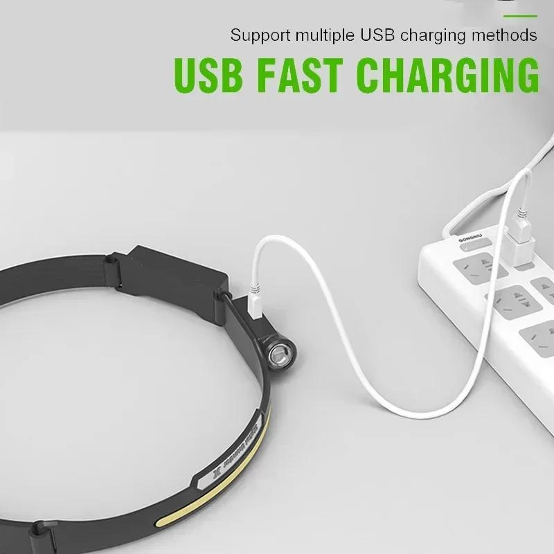 

XPE+COB Dual Light Source Induction Headlamp Rechargeable Strong Light Searchlight Outdoor Waterproof Hiking Flashlight