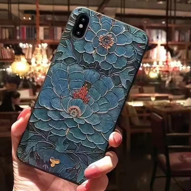 For OPPO Reno 7A / Reno 9A / Reno 11A Case 3D Flower Relief Silicone Emboss Covers for OPPO Reno 11A Cases Protect Soft Cartoon