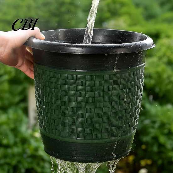Large Capacity Garden Planters 12" Planter Pot with Saucer, Thickened Plastic Anti-Aging Flower Drainage Durable Holes, Woven Texture, Plant