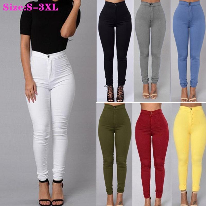 

Pants for Women Casual High Waist Plus Size Skinny Pencil Trousers XXXL белый