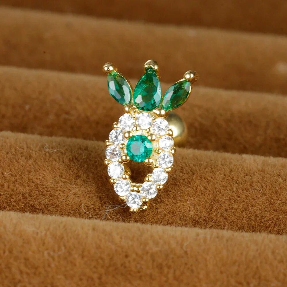 

1 шт., милые серьги-гвоздики из нержавеющей стали с овощами, редисом, спиралью на козелок, серьги-гвоздики для женщин, мини-циркон, пирсинг хряща, украшения для тела