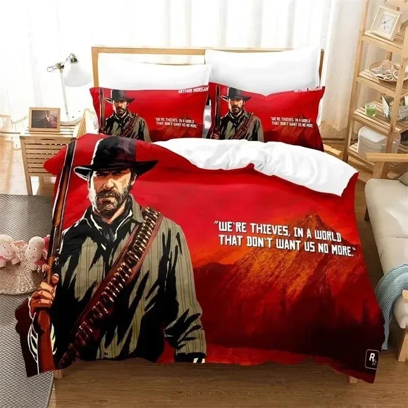Spiel Red Dead Redemption Bettwäsche Set 3D Gedruckt Geeignet für Schlafzimmer Weiche Bettbezug Set Mit Kissenbezügen Kinder Kinder Heimtextilien