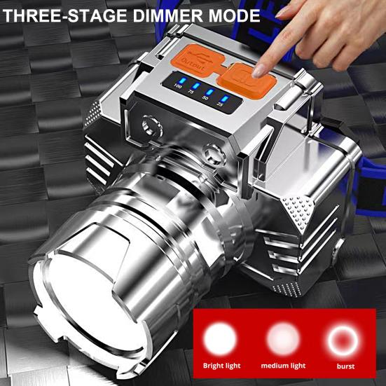 1 Set Fishing Miner Lamp High Brightness Rechargeable Smart Battery Display Illumination Head-mounted Small Flashlight for Outdoor