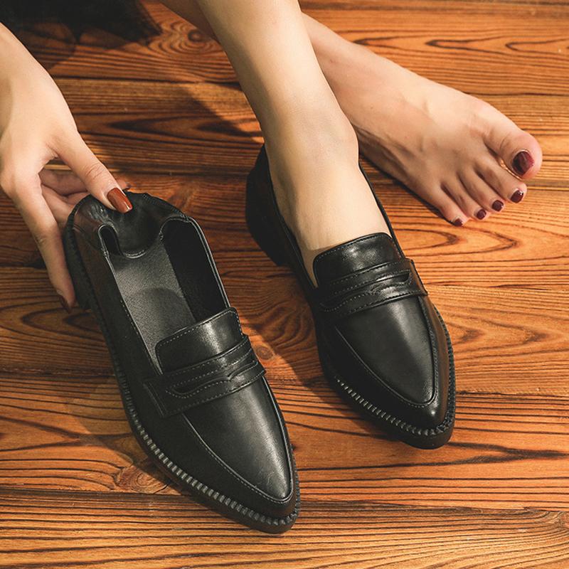 

Модная обувь с острым носком, два способа носки, маленькие кожаные туфли, женские балетки, неглубокие слипоны, лоферы, туфли-броги, толстый каблук, вырезы, ремешок, оксфорды 4.5