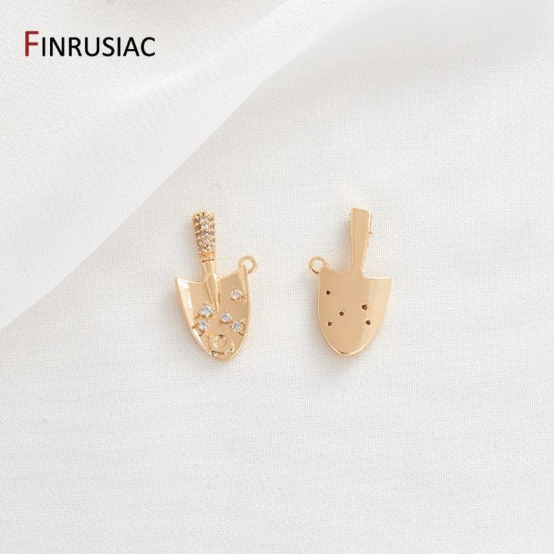 New Design 14K Gold Plated Brass Spade Shiny Crystal Zircon Pendant For DIY Women Handmade Jewelry Making Accessories Supplies