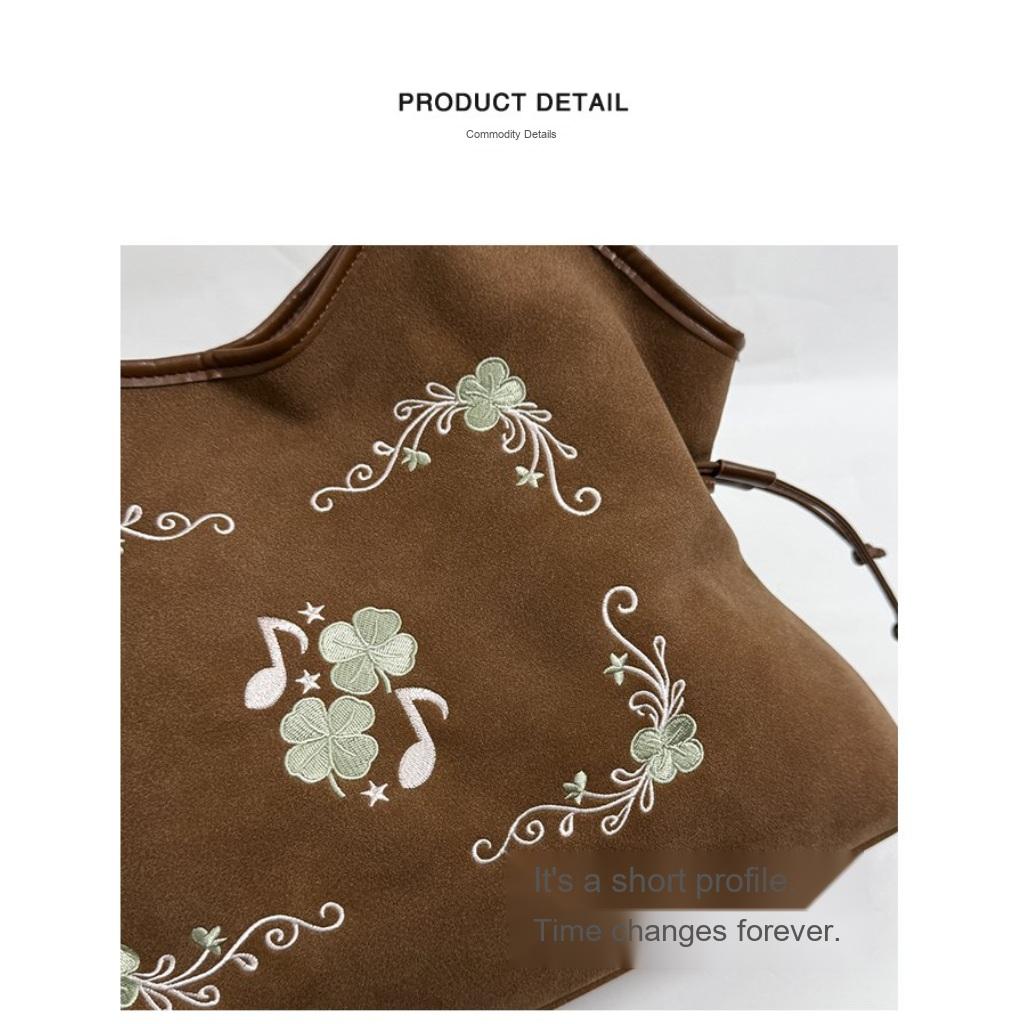 Hobo Bag Women Faux Leather Large Capacity Embroidered Drawstring Daily Commute