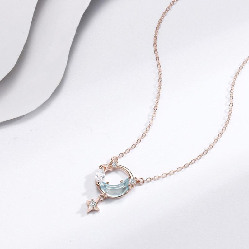 Moon Star Zircon Necklace: Light Luxury Dainty Design for Women, 2022