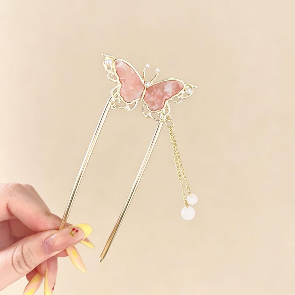 Butterfly U-Shaped Xiuhe Hairpin - Ancient Style High-End Wooden Hair Accessory