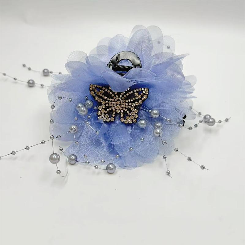 Netzstoff Blume Schmetterling Quaste Perlen Greifspange Damen Pferdeschwanz Haarspangen Kopfschmuck Haarschmuck