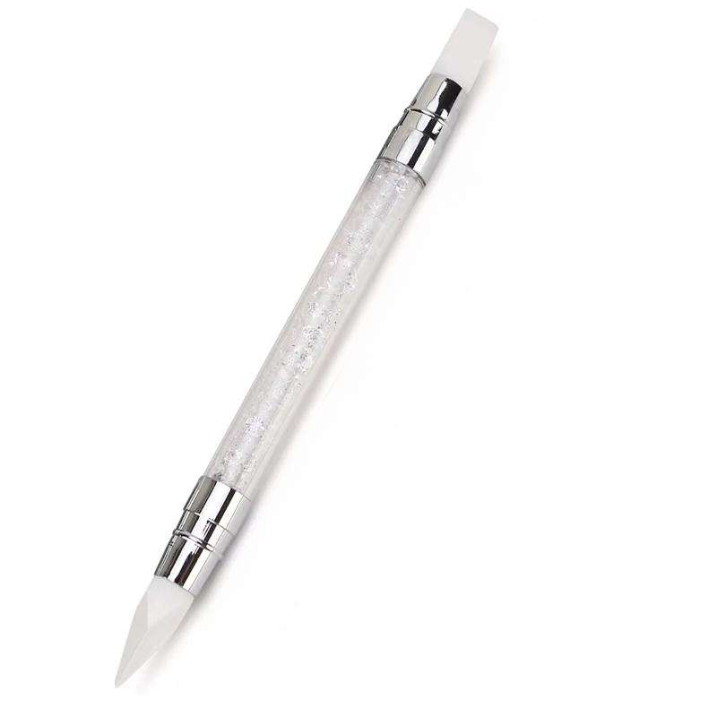 

Двусторонняя силиконовая скульптурная ручка для дизайна ногтей, простой и точный инструмент для дизайна ногтей, кисть для 3D-резьбы с блестками белый