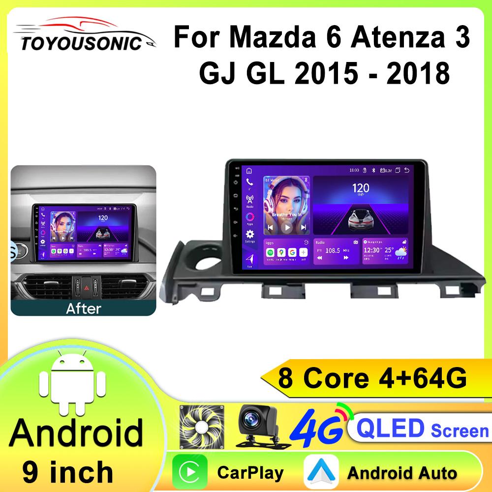 Carplay Android 13 QLED Screen Car Radio GPS For Mazda 6 Atenza 3 GJ GL 2015 - 2018 Auto Radio Navigation Multimedia Player