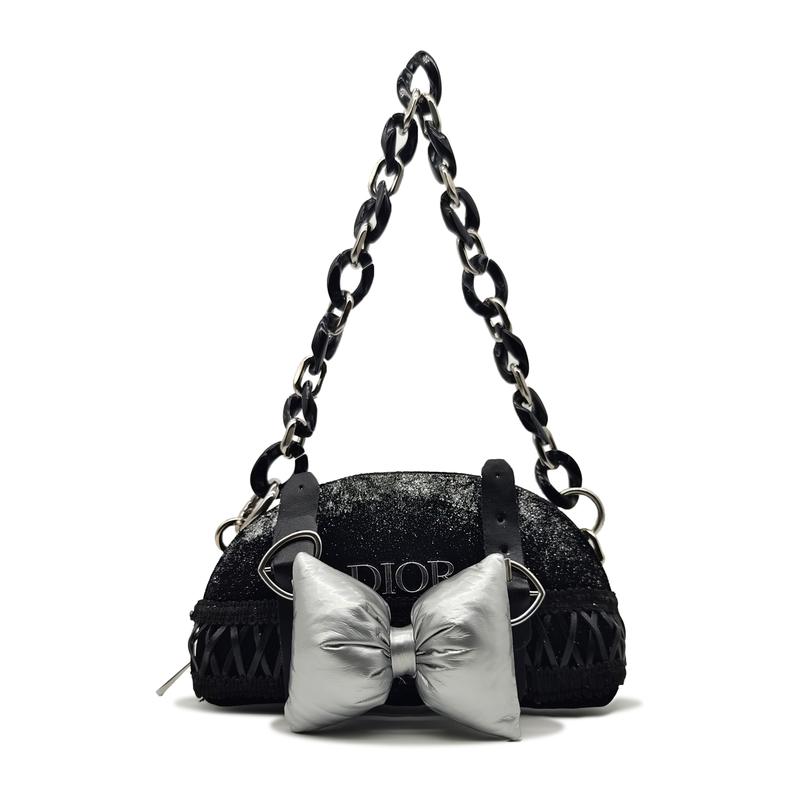 DIOR Bag [Customized cosmetic bag] YXYY Silver Butterfly Star Romanticism Modern Light Luxury French Elegance Black Semicircle Velvet Portable чёрный