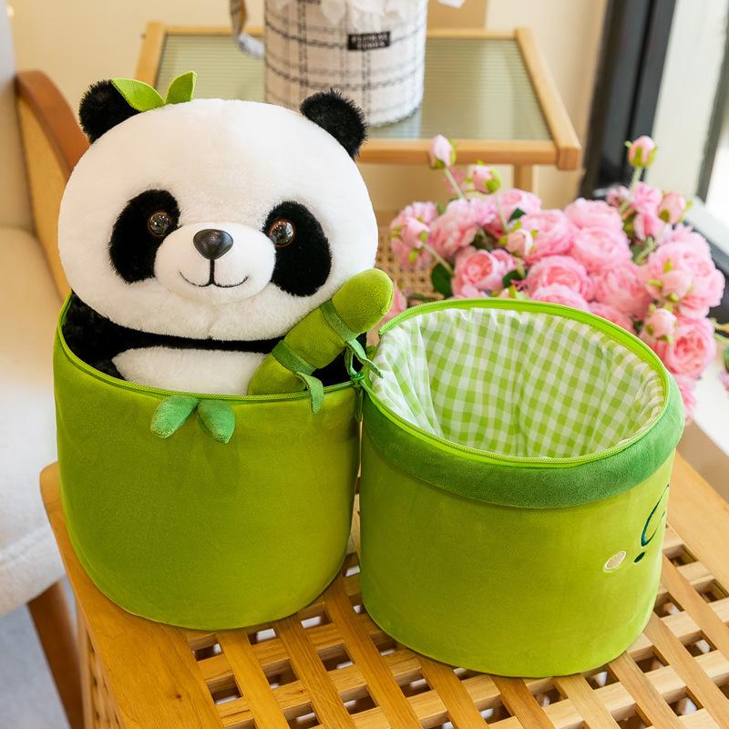 Popular Bamboo Tube Panda Plush Toy Doll Holding Bamboo National Treasure Giant Panda Doll Giving Gifts To Children's Boys and Girls