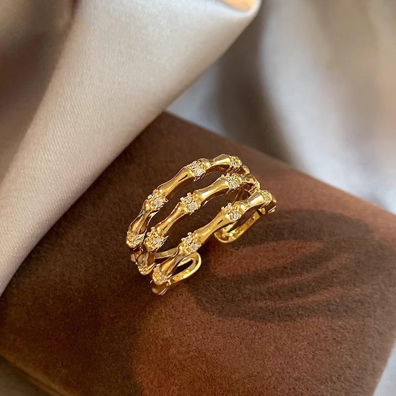 Medieval Vintage Zircon Texture Open Ring Niche High-end Index Finger Ring Light Luxury Personality Temperament Jewelry