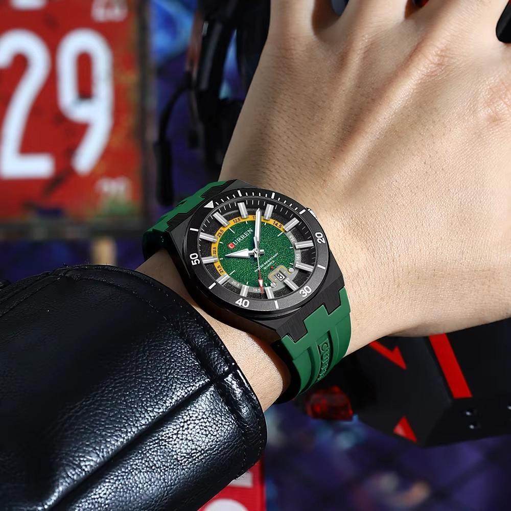 CURREN Men's Quartz Watch Fashion Date Display Luminous Waterproof Silicone Strap Sports Wristwatch