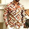Men's Collar Button Up Long Sleeved Shirt, Black and White Abstract Geometric Full Print Shirt, Street Trendy Casual Loose Top
