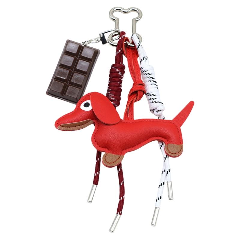 

Lovely Sausage Dog Keyring Braided Rope Bag Pendant Chocolate Keychain Car Key Chain Bag Decorations for Woman and Girl