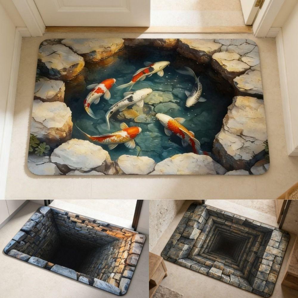 3D Plochý koupelnový koberec Protiskluzový kobereček ke dveřím do ložnice Kreativní rohožka s optickou iluzí Domácí dekorace