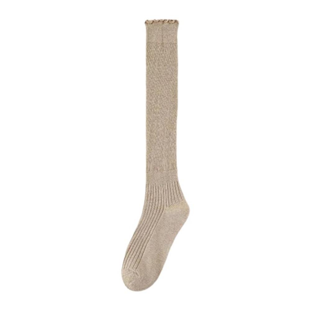 1Pair New Cotton Knee-high Socks Ruffled Edge Japanese Style Calf Socks Solid Color Sweat-absorbent Boot Socks Fall Winter