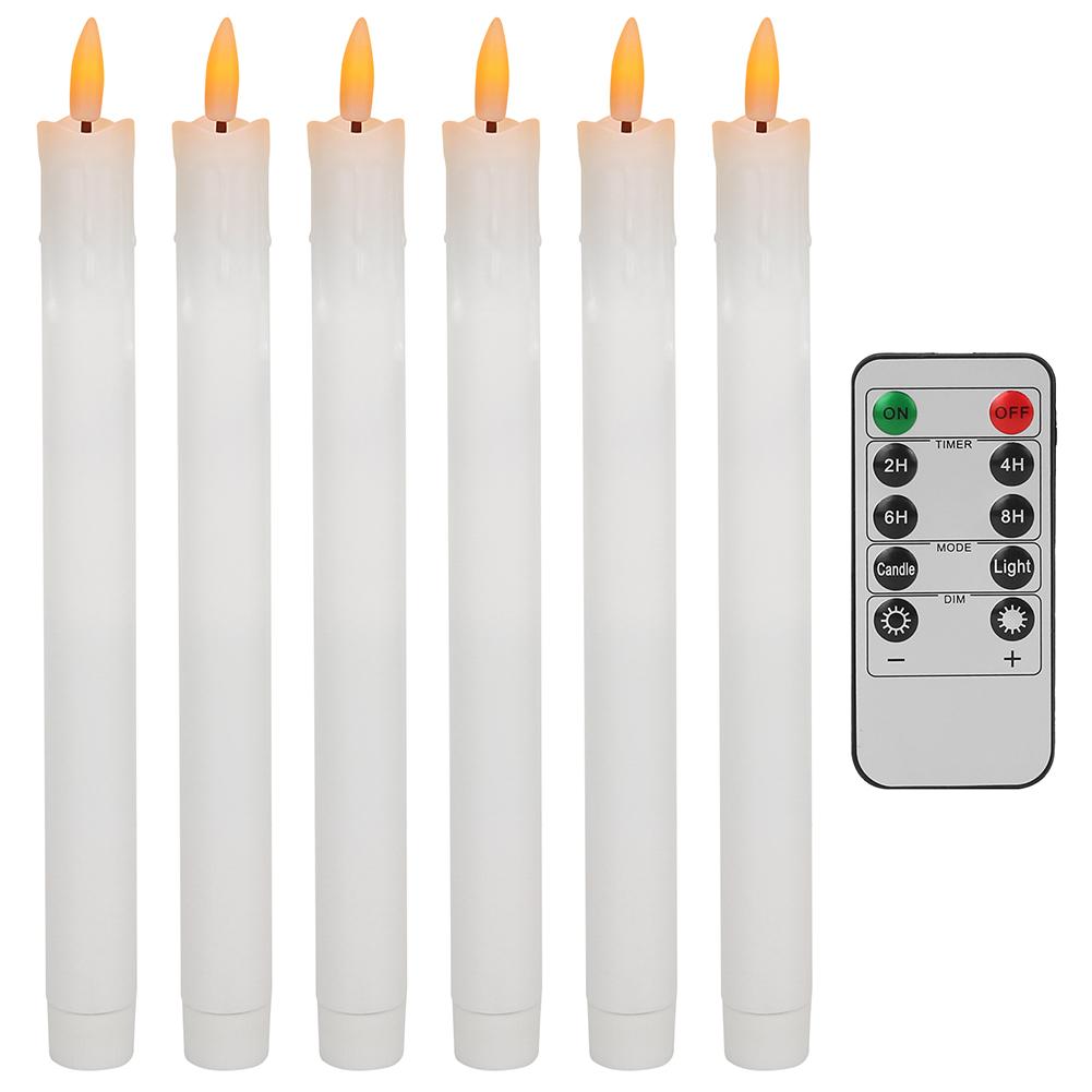 

Беспламенные мерцающие светодиодные конические свечи с дистанционным таймером 10,6-дюймовые подсвечники со стекающим воском 3D Flame рождественские оконные свечи 1 Set белый