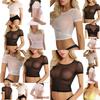 Womens Fashion See Through Mesh Sheer Tank Crop Top Vest Tshirt Blouse Tops Tee