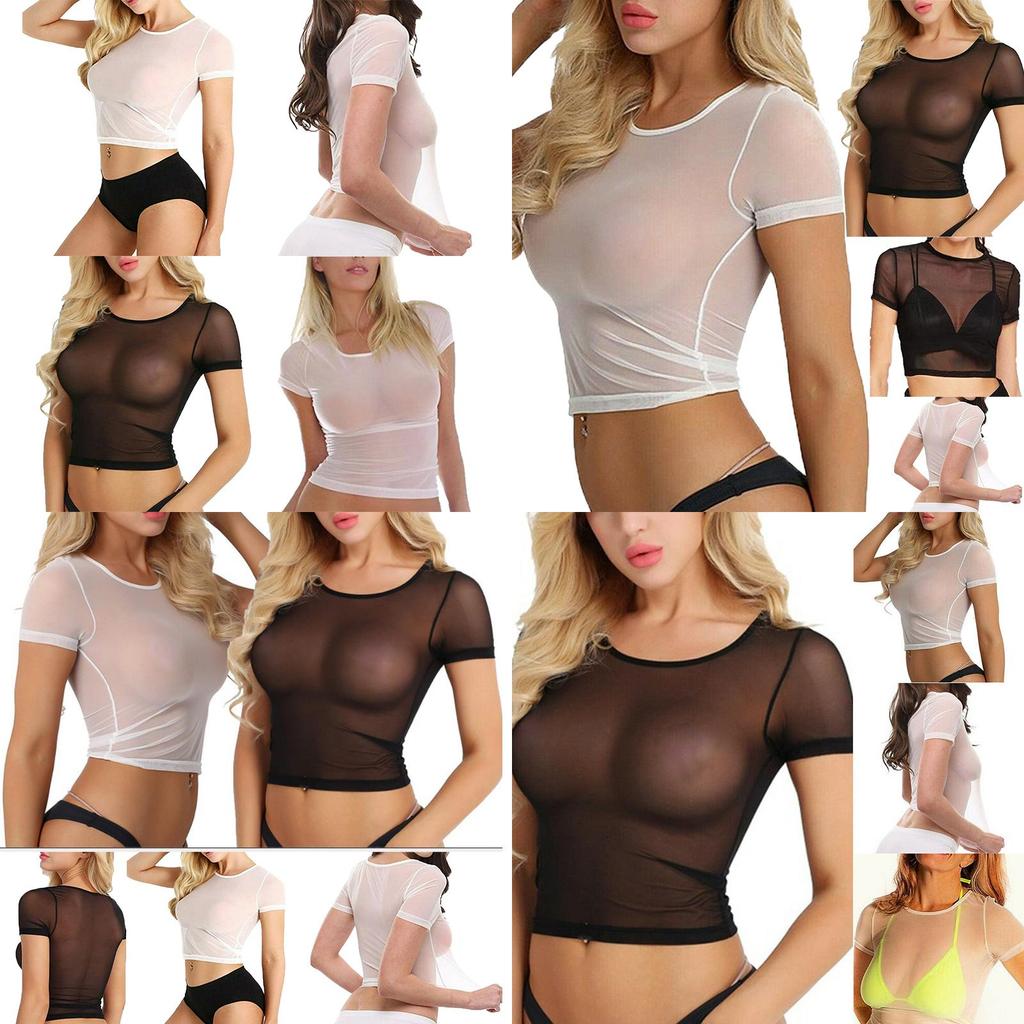 Womens Fashion See Through Mesh Sheer Tank Crop Top Vest Tshirt Blouse Tops Tee