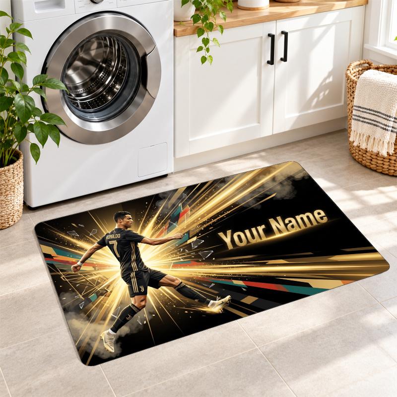 Cristiano Ronaldo Custom Name Flannel Rug Kitchen Mat Non Slip Floor Carpet Personalized Home Decor
