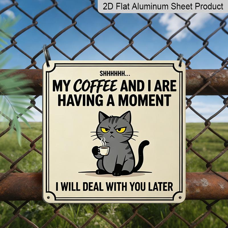 2D Flat, 1pc, Vintage Metal Aluminum Decorative Sign, My Coffee and I Are Having A Moment, Retro Wall Art, Home Decor for Kitchen, Dining Area 20*20cm