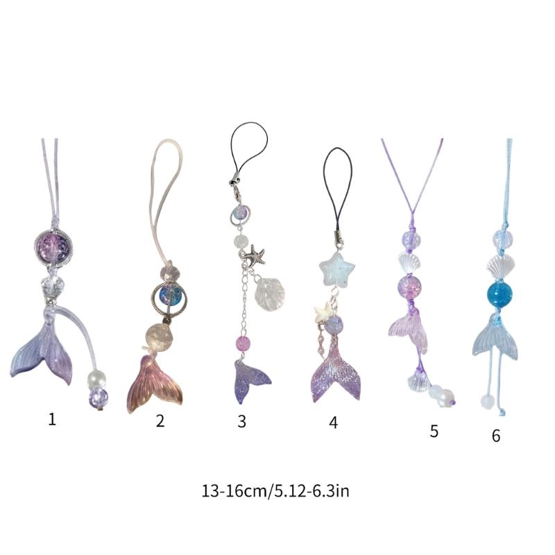 Fashion Fish Tail Shell Bead Pendant Phone Straps Lanyard Pocket Keychain Strap Backpack Charm Car Key Decoration Chain