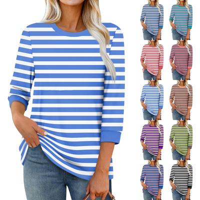 Women's Fashion Casual Seven Sleeve T-Shirt Print Round Neck Top
