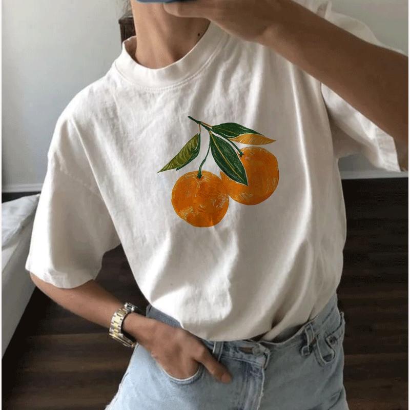 Korean T-shirt Women Fig Fruit Graphic Shirt Aesthetic Vintage TShirt Graphic Summer High Quality Cotton Ropa Mujer Aesthetic