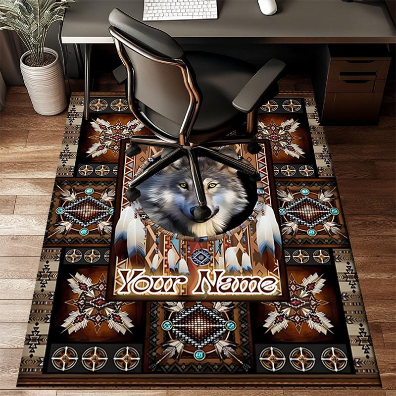 1PC Custom Name Wolf Spirit Blanket Theme Floor Mat Ideal for Living Room, Game Rooms, Office, Bedroom, Floor Mat Playful Design