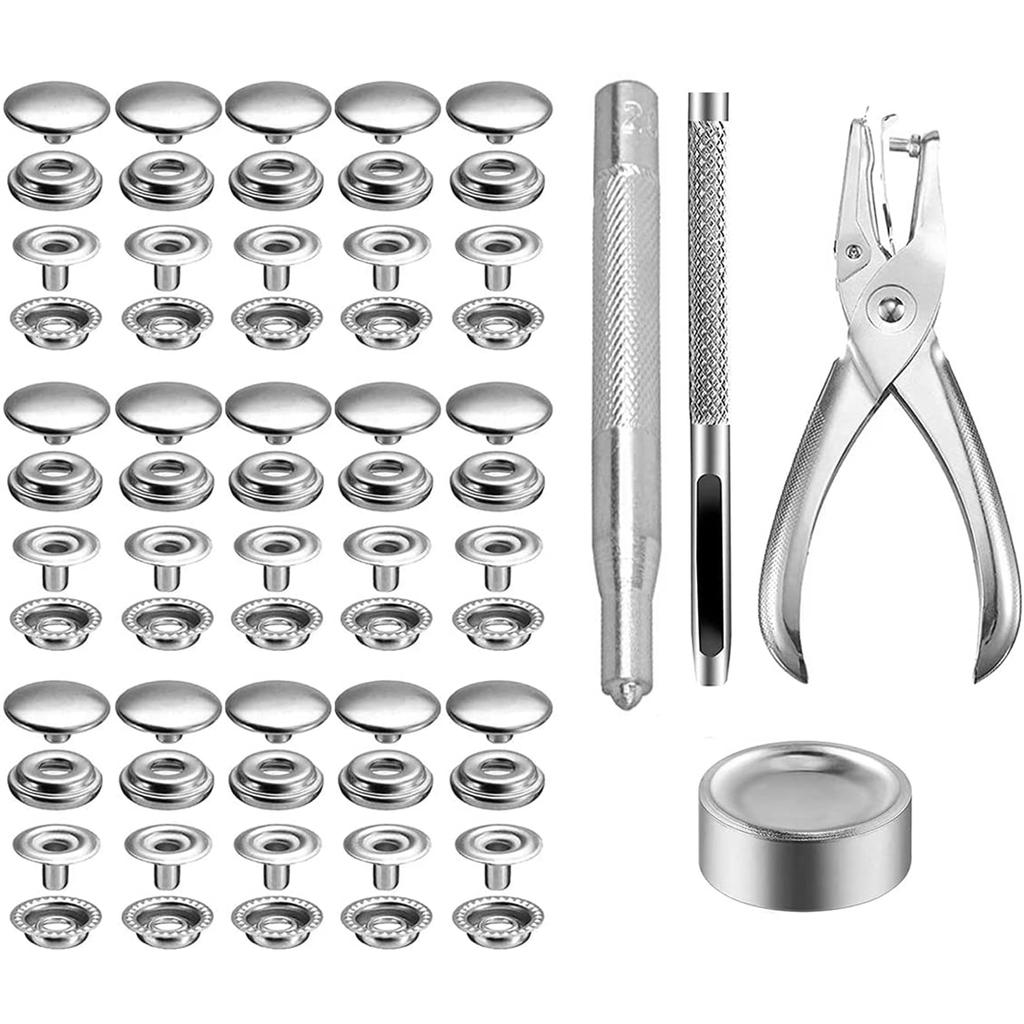 200Pcs Snaps Buttons Set Stainless Steel Snap Fastener Kit Press Studs Cap with Fixing Tool Pliers DIY Craft for Clothing Sewing