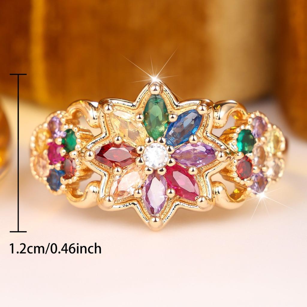 Heavy-duty, Three-dimensional, Multi-colored, Diamond-studded Ring Palace-style Eye-catching Color Combinations, Niche and Unique Accessories