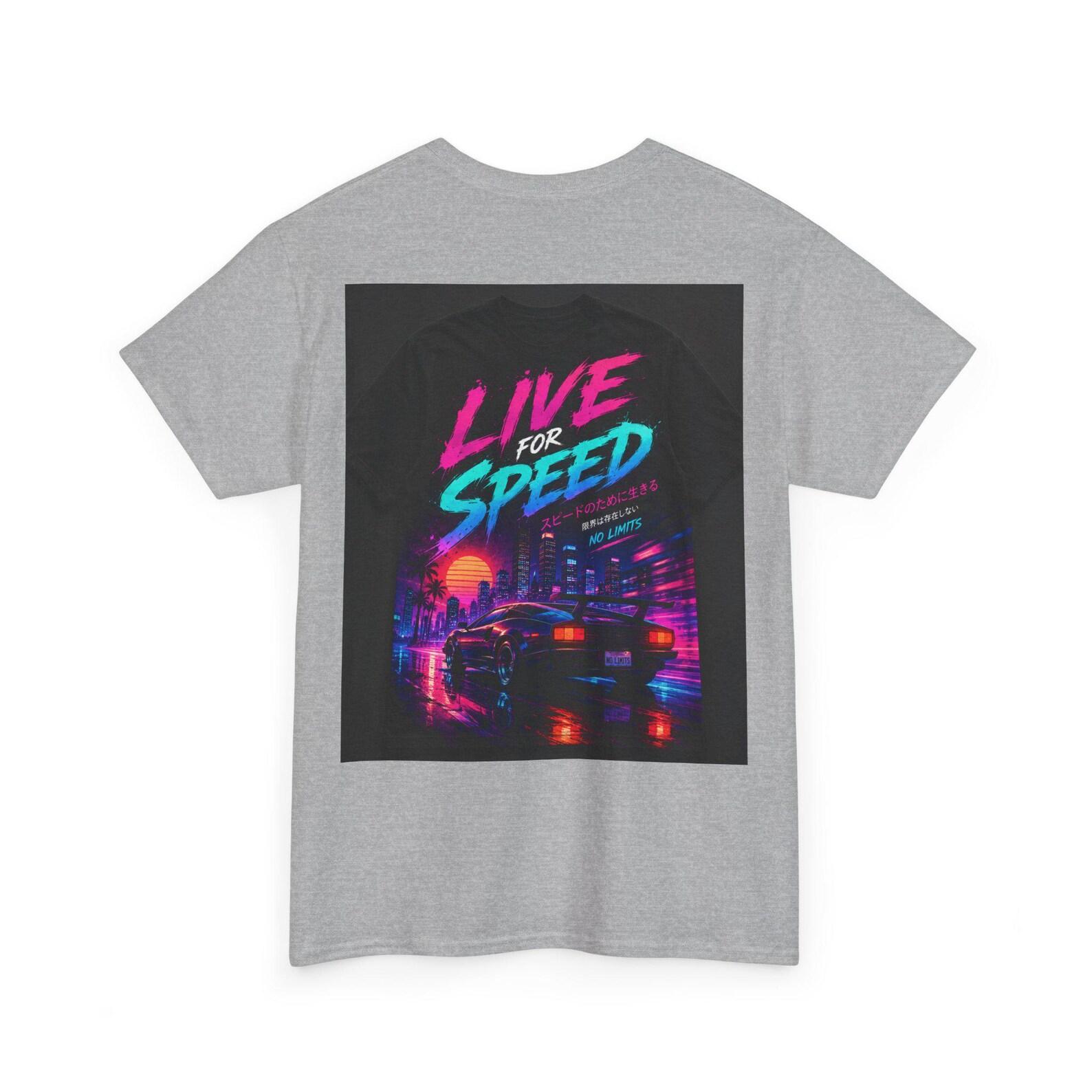 Live for Speed T-Shirt | Retro Synthwave Racing Neon Tee M