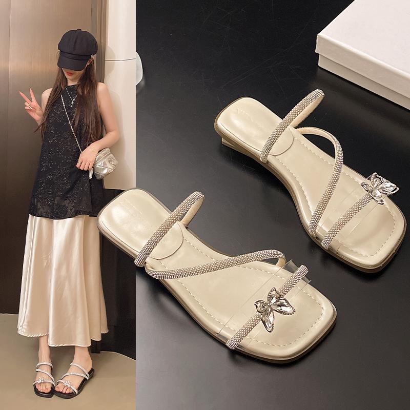 Fashion Women's Wedge Slippers Summer Bow Rhinestones Women Shoes for Women Dress Holiday Beach Slides Fashion Casual Platform Sandal