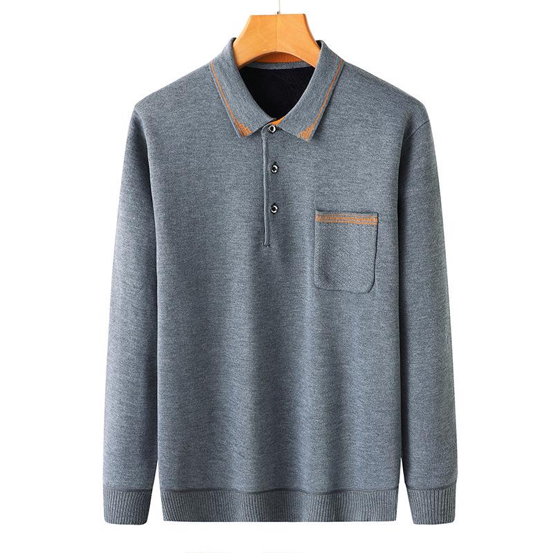 

2025 Spring & Autumn Men s Long-Sleeve Loose T-Shirt with Turn-Down Collar for Middle-Aged & Elderly Dads 3XL/185 (Up to 180 lbs)