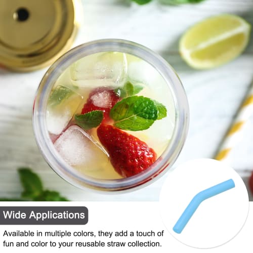 Uxcell Soft Reusable Silicone Straw Tips, Silicone Straw Elbow Tips with Metal Straw Covers for 6mm Outer Diameter Stainless Steel Straws, Sky Blue, 8