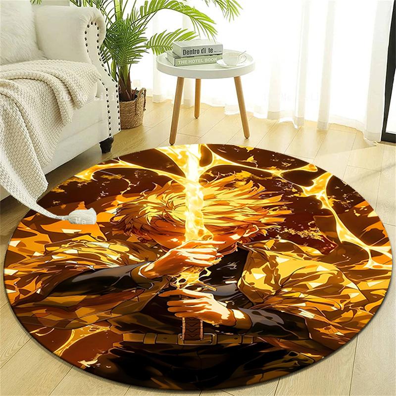 1pc Agatsuma Zenitsu  Print Round Carpet Chair Round Carpet Suitable for Bedroom Living Room Home Decorative Carpet