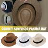 Fashion Men Natural Panama Straw Hat Summer Trendy Beach Sun Hats Solid Color Fedoras Ribbon Casual Cowboy Jazz Cap Gangster Cap