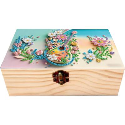 5D DIY Diamond Art Handmade Storage Box Partial Drill Colored Pattern Wood Case Wooden Crystal Storage Case Kit for Home Decor